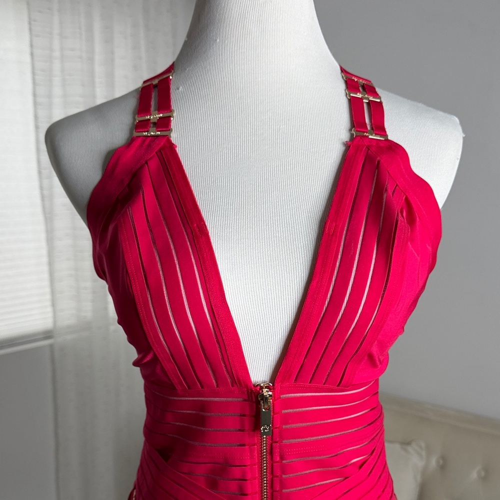 Honey Birdette Women's Red Strappy Bodysuit with Garter Raspberry XL - Picture 3 of 9